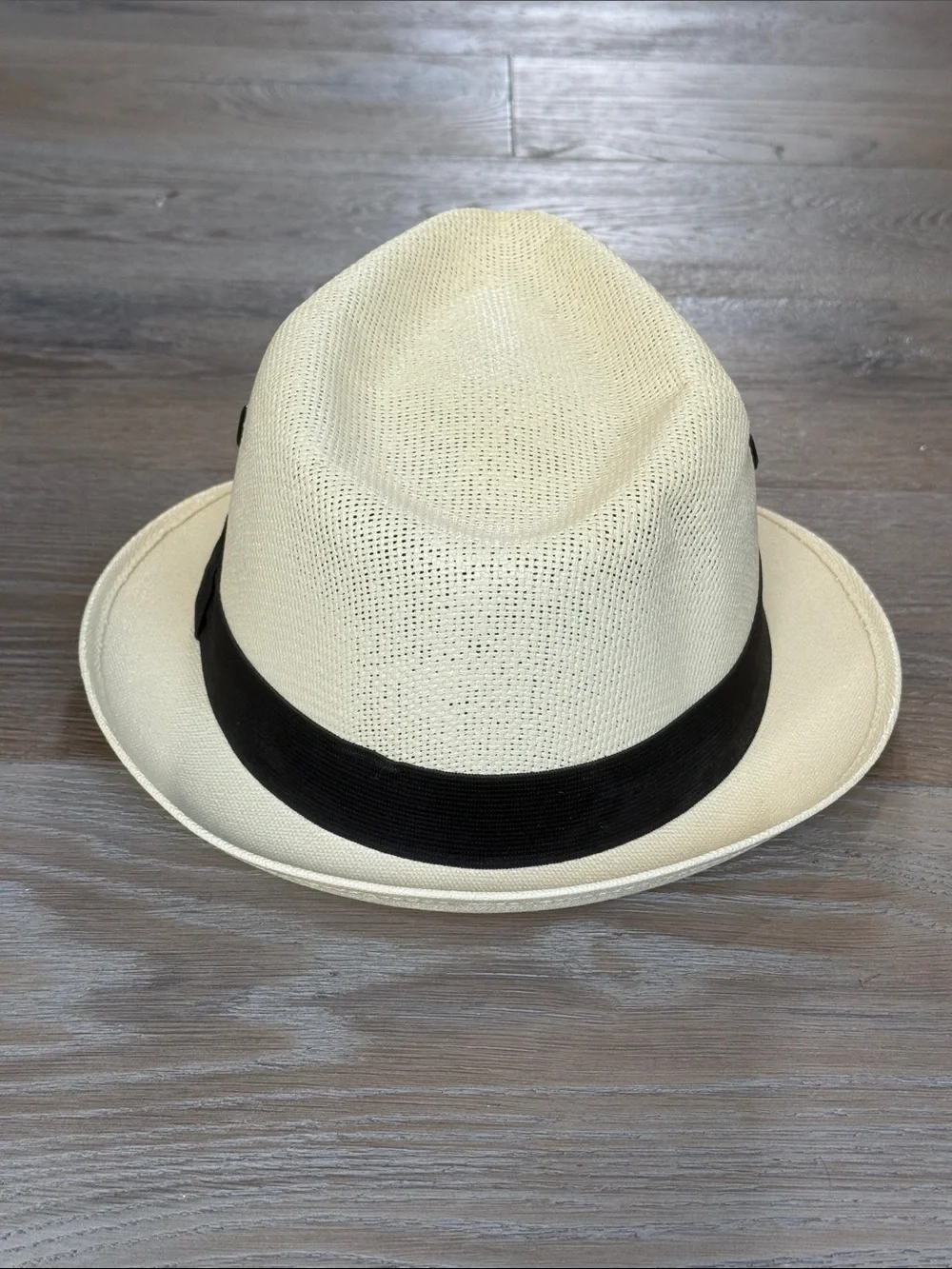 Unisex Breathable Cream Fedora with Black Band, 4 Vents, Elastic Inside Band